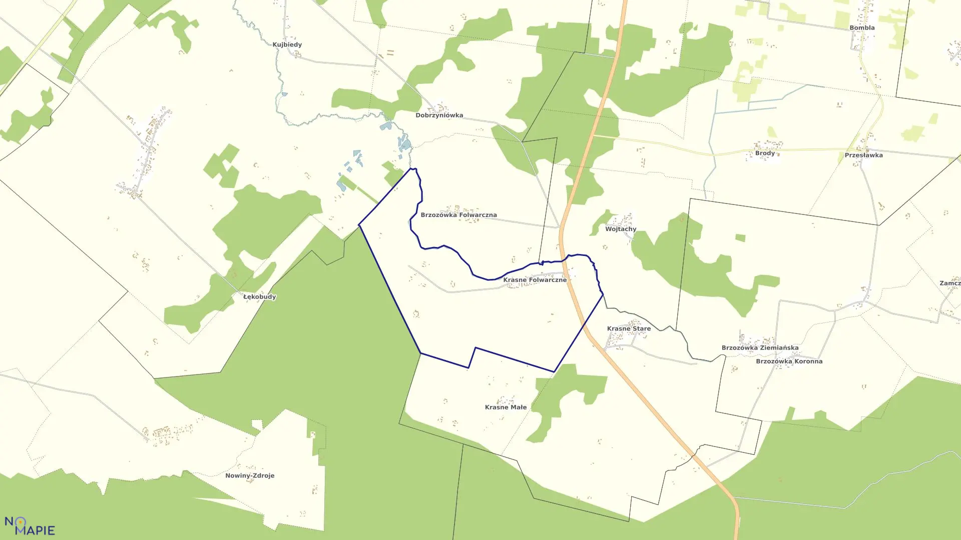 Mapa obrębu Krasne Folwarczne w gminie Jasionówka